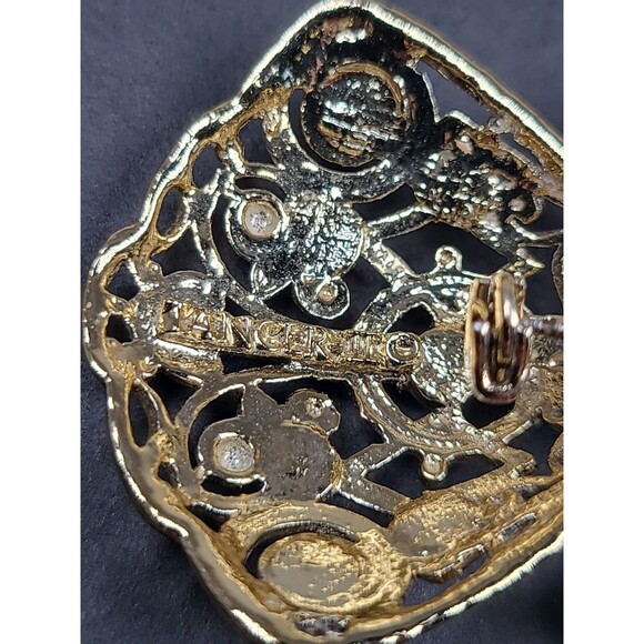 Vintage TANCER II Signed Angel Brooch Gold Tone Red & Green Rhinestones - Picture 3 of 4